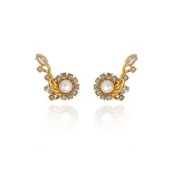 Brinco Claudia Arbex Vitória Pérola Cristais Ouro Vintage
