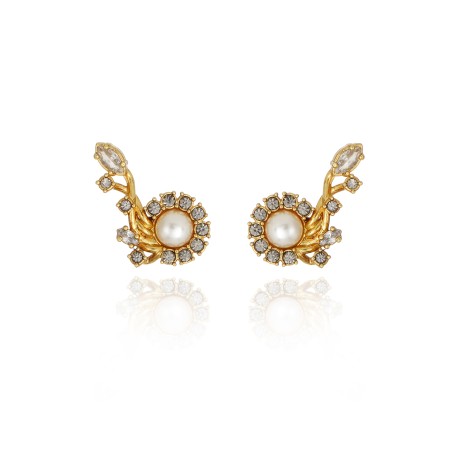 Brinco Claudia Arbex Vitória Pérola Cristais Ouro Vintage
