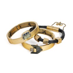 Pulseira Camila Klein Marmore Kit Couro Ouro Velho