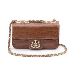 Bolsa Isla Anne Mini Baguete Couro Natural Croco Pecan