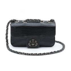 Bolsa Isla Anne Mini Baguete Couro Natural Lizard Preto