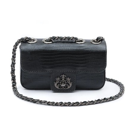 Bolsa Isla Anne Mini Baguete Couro Natural Lizard Preto