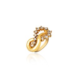 Anel Claudia Arbex Waves Cristais Ouro Vintage
