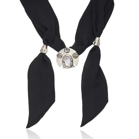 Colar Camila Klein Borbotão Choker Lenço Prata Velho
