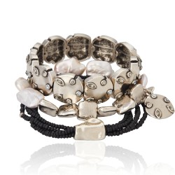 Pulseira Camila Klein Borbotão Kit Pérolas Prata Velho