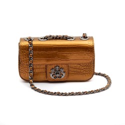 Bolsa Isla Anne Mini Baguete Couro Natural Croco Bronze