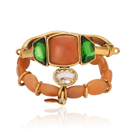 Pulseira Camila Klein Quadrados Kit Pedra Natural Ouro Velho