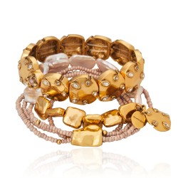 Pulseira Camila Klein Borbotão Kit Pérolas Ouro Velho