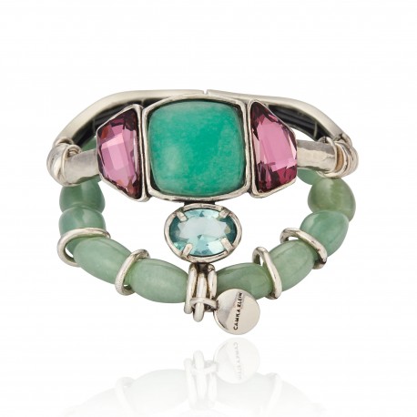 Pulseira Camila Klein Quadrados Kit Pedra Natural Prata Velho