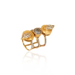 Anel Claudia Arbex Shark Cristais Ouro Vintage