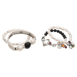 Pulseira Camila Klein Rei Kit Pérolas Prata Velho