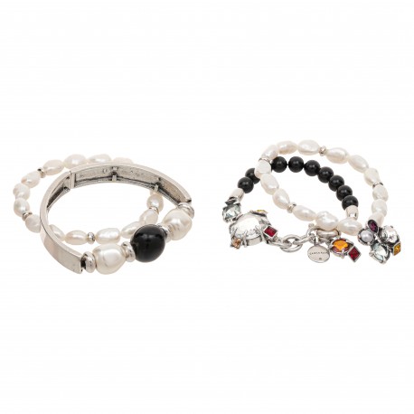 Pulseira Camila Klein Rei Kit Pérolas Prata Velho