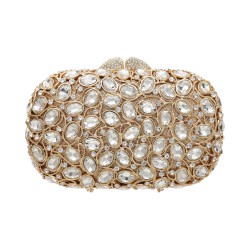Bolsa Maria Chic Acessórios Clutch Oval Cristais Dourado