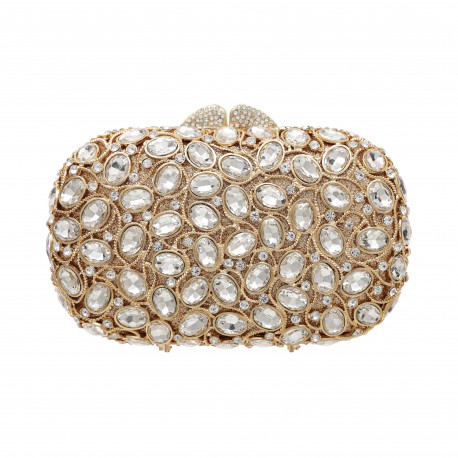 Bolsa Maria Chic Acessórios Clutch Oval Cristais Dourado