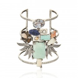 Pulseira Camila Klein Macela Bracelete Pedra Naturais Prata Velho
