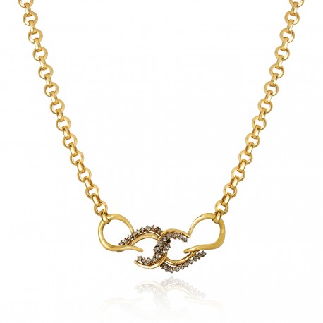 Colar Claudia Arbex Waves Cristais Ouro Vintage