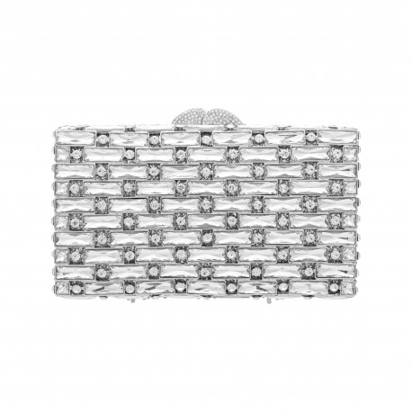 Bolsa Maria Chic Acessórios Clutch Retangular Cristais Prata