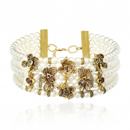 Colar Claudia Arbex Ástrea Choker Pérolas Ouro Vintage