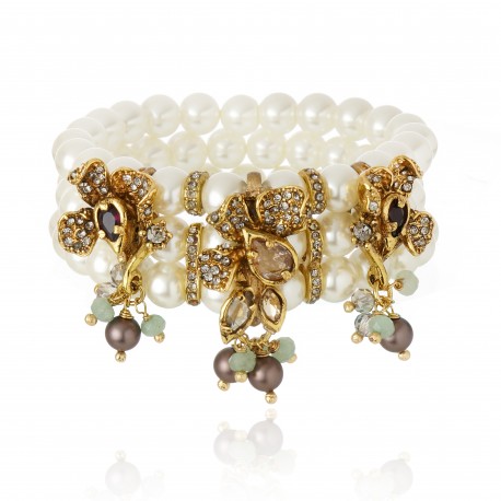 Pulseira Claudia Arbex Ástrea Pérolas Cachos Ouro Vintage