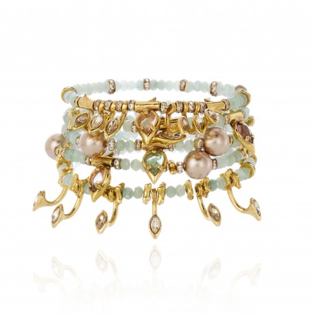 Pulseira Claudia Arbex Ástrea Kit Cristais Ouro Vintage