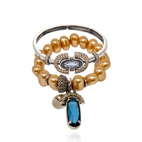 Pulseira Camila Klein Bispo Kit Pérolas Prata Velho