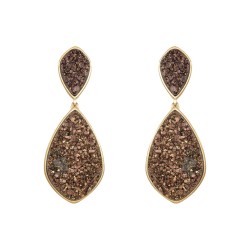 Brinco Fane's Pedra Drusa Bronze Metal Dourado
