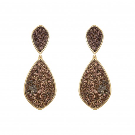 Brinco Fane's Pedra Drusa Bronze Metal Dourado