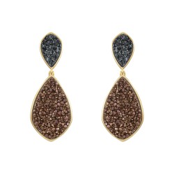 Brinco Fane's Pedra Drusa Bronze e Negra Metal Dourado