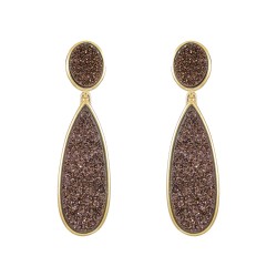 Brinco Fane's Pedra Drusa Bronze Metal Dourado