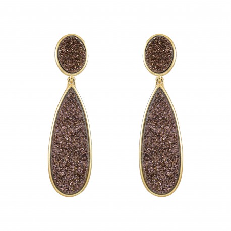 Brinco Fane's Pedra Drusa Bronze Metal Dourado