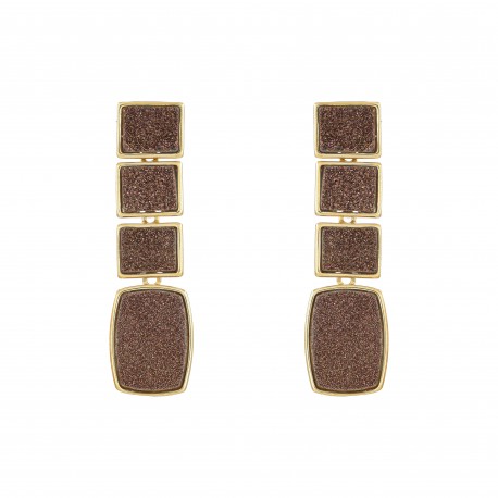 Brinco Fane's Pedra Drusa Bronze Metal Dourado