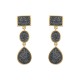Brinco Fane's Pedra Drusa Negra Metal Dourado
