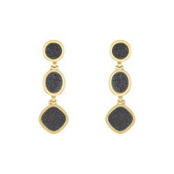 Brinco Fane's Pedra Drusa Negra Metal Dourado