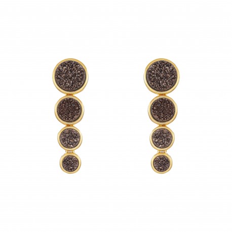Brinco Fane's Pedra Drusa Bronze Metal Dourado