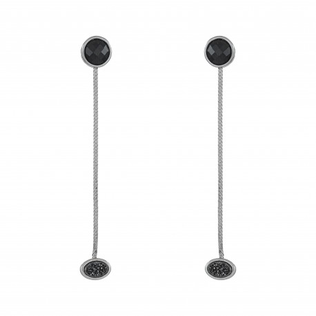 Brinco Fane's Pedra Drusa Negra Onix Metal Grafite