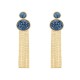 Brinco Fane's Pedra Drusa Azul Franjas Metal Dourado