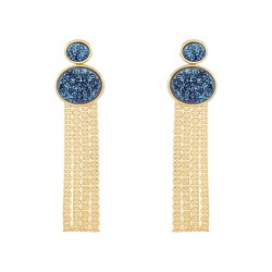Brinco Fane's Pedra Drusa Azul Franjas Metal Dourado