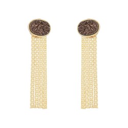 Brinco Fane's Pedra Drusa Bronze Franjas Metal Dourado