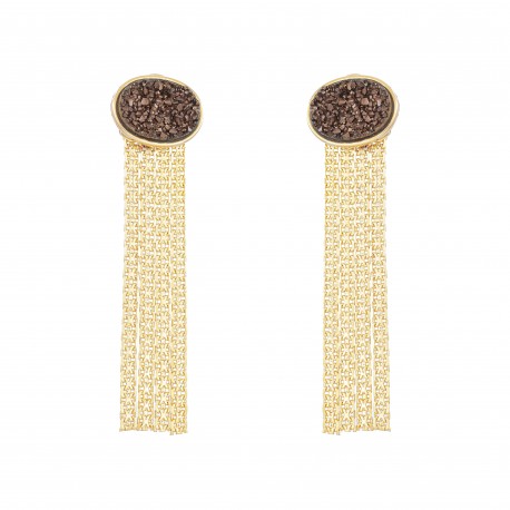 Brinco Fane's Pedra Drusa Bronze Franjas Metal Dourado
