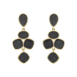 Brinco Fane's Pedra Drusa Negra Metal Dourado