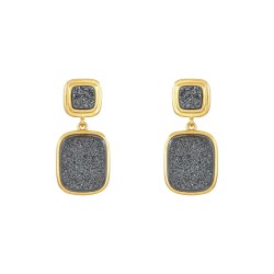 Brinco Fane's Pedra Drusa Negra Metal Dourado