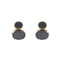 Brinco Fane's Pedra Drusa Negra Metal Dourado