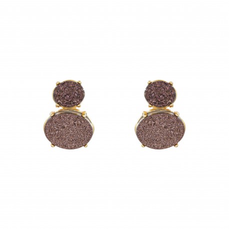 Brinco Fane's Pedra Drusa Bronze Metal Dourado