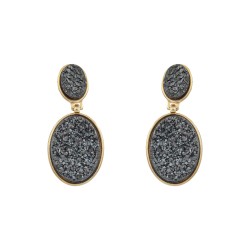 Brinco Fane's Pedra Drusa Negra Metal Dourado