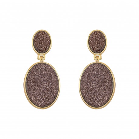 Brinco Fane's Pedra Drusa Bronze Metal Dourado