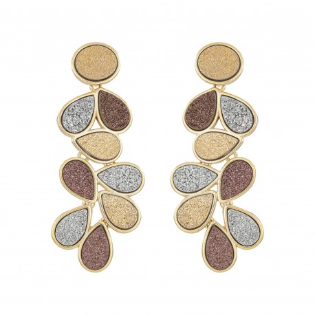 Brinco Fane's Pedra Drusa Ouro Platina Bronze Metal Dourado