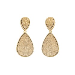 Brinco Fane's Pedra Drusa Ouro Metal Dourado