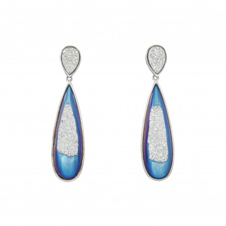 Brinco Fane's Pedra Drusa Platina Metal Prata