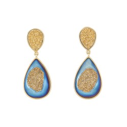 Brinco Fane's Pedra Drusa Ouro Metal Dourado