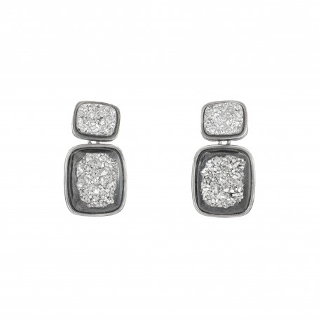 Brinco Fane's Pedra Drusa Platina Metal Prata